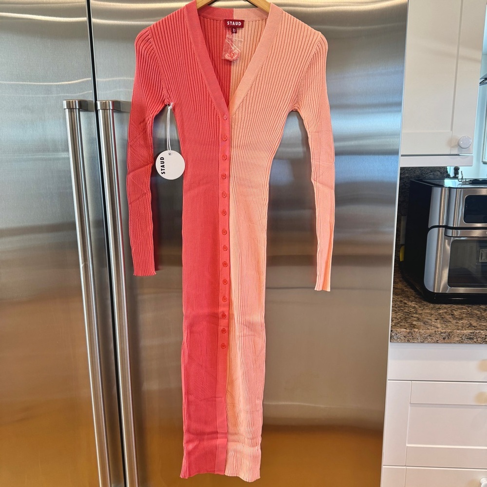 NWT Staud Shoko Sweater Dress in Bittersweet Peach Light Pink Blush Button Down - Picture 2 of 16